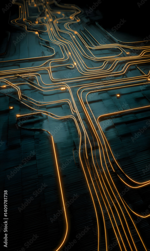 Poster illuminated network of interconnected pathways a visual representation of data flow