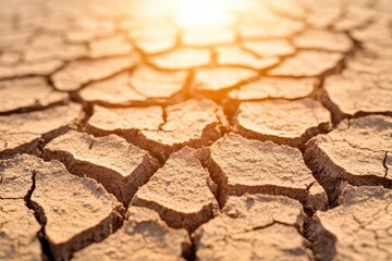 Dry and cracked soil under bright sunlight