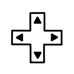 An abstract illustration of cross directional keys, featuring bold arrow icons pointing up, down, left, and right. Ideal for themes related to direction, control, technology, movement.