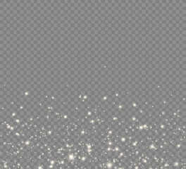 Dust sparks and stars shine with a special light. Christmas light effect. Glittering particles of magic dust.Vector sparkles on a transparent background.