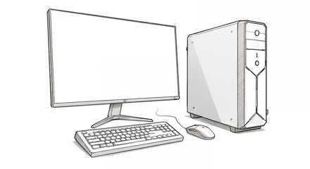 Hand drawn desktop computer illustration
