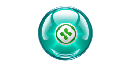 Explore Our Collection of Green Wellness Icons Featuring a Stylish Green Glass Button with an Arrow for Mental Health and Spa Related Themes