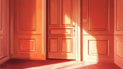 Sunlit Corridor: Warm Hues and Paneling