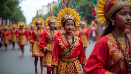 Fototapeta premium Vibrant Labour Day Cultural Parade: Diverse Traditions & Costumes in Dynamic Processions - Premium Stock Imagery for Community Engagement