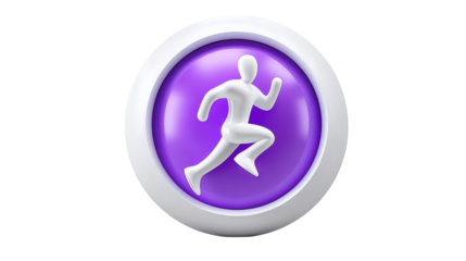 Innovative Purple Button Featuring a Running Man Silhouette for Your Wellness and Healthcare Icons Collection in Outline Style