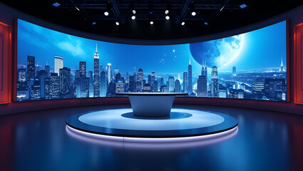 Cutting Edge Eurovision Press Room Visual: Modern Design, Informative Layouts & Clear Branding for Enhanced Media Coverage - Photo Stock Concept with Left Space