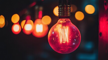 Vintage Light Bulbs Illuminating Dark Space with Warm Glow