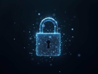 Digital lock icon glowing effect on dark background