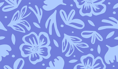 Abstract background with leaves and flowers. Seamless pattern with nature design elements