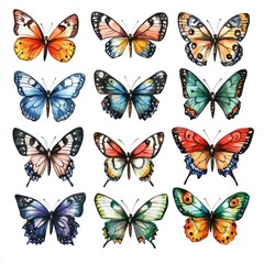 Obraz premium Colorful Collection of Vintage Butterfly Illustrations on White Background