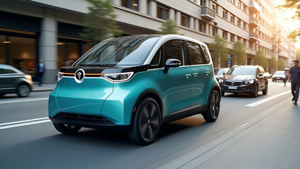 Naklejka premium Innovative Compact EVs for Urban Commuters: Efficient, Agile Designs for City Driving - Perfect for Eco-Conscious Lifestyles