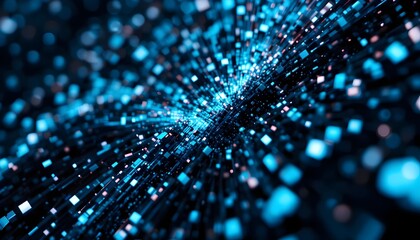 Abstract Burst of Blue and White Light Rays on Black