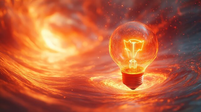 Radiant Illumination: A Conceptual Light Bulb Emerging from Fiery Depths