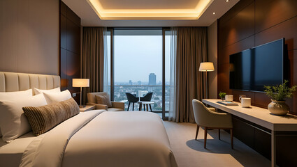 Fototapeta premium Refined Hospitality Industry Outlook: Luxury Accommodations, Modern Service Design & Innovative Travel Experiences Redefining Upscale Trends - Photo Stock Concept