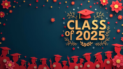 Design a memorable Class of 2025 ceremony visual concept that harmonizes traditional graduation motifs with modern design elements to celebrate academic achievements with elegance in Photo Stock Con