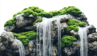Serene Waterfall Cascading Over Mossy Rocks in Tranquil Environment