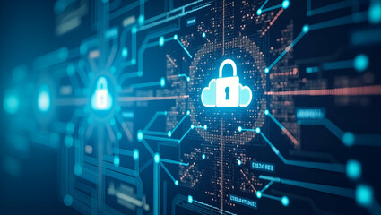 Advanced Cloud Security Solutions: Comprehensive Data Protection, Real-Time Threat Detection & Robust Encryption for Enterprise Digital Infrastructures - Photo Stock Concept with Left Space