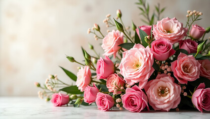 Exquisite Mother's Day Floral Arrangement: Luxurious Vibrant Blossoms, Artful Composition, Perfect for Professional Photo Stock, Conceptual Use, Left Space