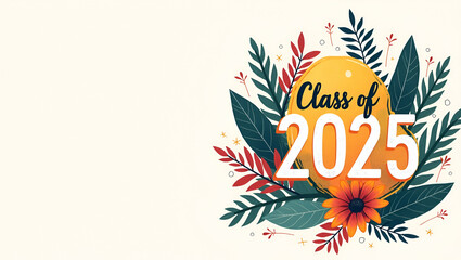 Modern Class of 2025 Celebration Artwork: Creative Illustrations, Iconic Imagery, Vibrant Colors for Academic Milestones & Alumni Pride - Photo Stock Concept with Left Space