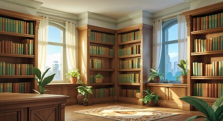 corner library with soft lighting 3d render scene video game concept background illustration digital artwork