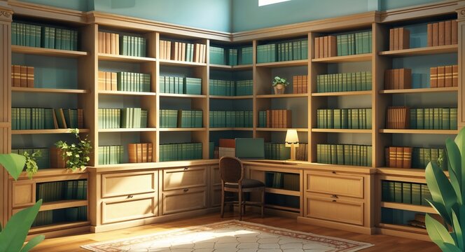 corner library with soft lighting 3d render scene video game concept background illustration digital artwork