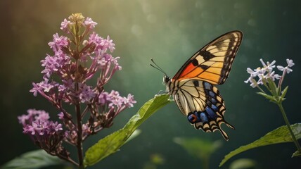 Butterfly on Lilac Flowers, Sunny Day, Garden Scene, Beautiful