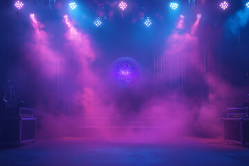 Naklejka premium Disco ball stage lighting vibrant purple and blue mood