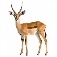 Fototapeta premium Majestic impala antelope standing isolated on white background wildlife photography doe buck horn