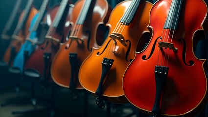 Naklejka premium Develop an artistic song contest musical instruments visual that highlights iconic instruments refined craftsmanship and vibrant tonal details to celebrate musical heritage and performance quality. in