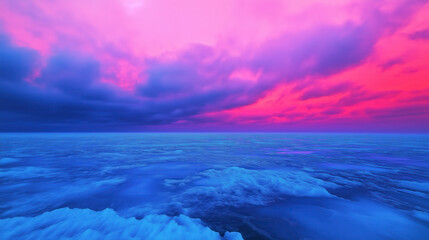Fototapeta premium stunning view of vast ocean vibrant pink and purple sky, evoking sense of tranquility and wonder