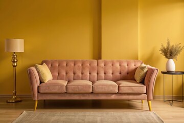 Modern living room interior showcases a comfortable sofa and contemporary furniture design within a light-filled home