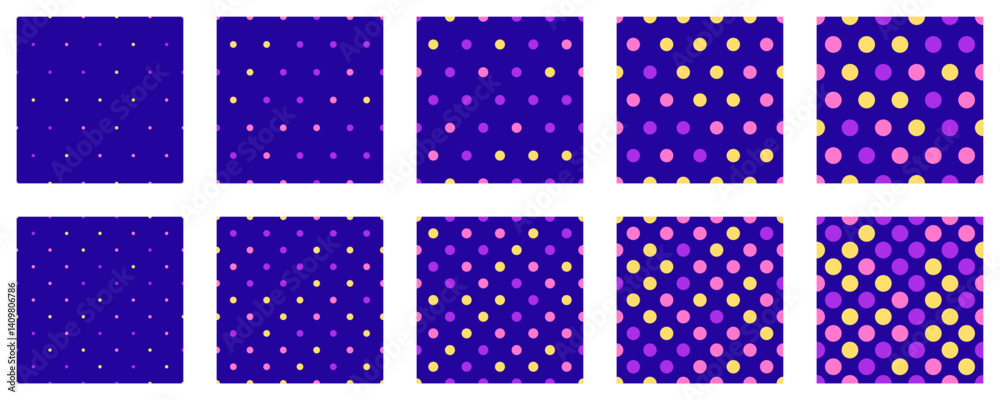 Poster set polka dots seamless vector pattern. simple background for web or print. abstract surface.