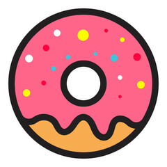 Donut with pink glaze icon isolated on white background