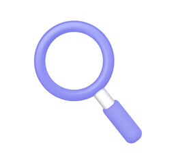 3D Illustration Vector Render Icon Minimal style magnifying glass isolated on white background. Symbol of search, check, research, analysis, data, inquiry, problem solving, curiosity