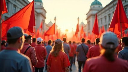 Refined Labour Day Imagery: Celebrating Worker Unity with Patriotic Symbolism and Cultural Traditions in Vibrant Public Events - Creative Photo Stock Concept