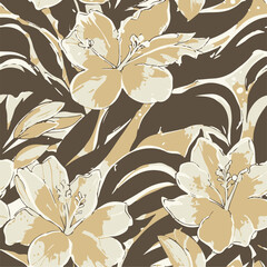 Exotic hand drawn flowers, seamless patterns with floral for fabric, textiles, clothing, wrapping paper, cover, banner, home decor, abstract backgrounds.