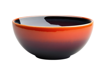 Elegant ombre ceramic bowl vibrant orange to deep black studio shot on transparent background