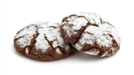 a pair of  cracked  chocolate cookies , on white background