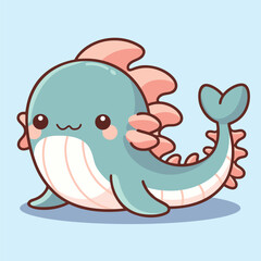 Cute Cartoon Whale with Pink Fins and Smiling Face, Vector Illustration