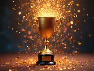 Golden trophy sparkling celebration