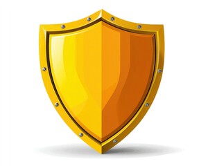 A shiny, stylized shield in gold and orange, symbolizing protection and security, with a sleek design and decorative elements.