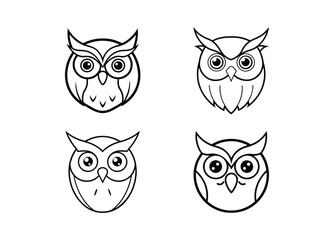 Owl outline face vector isolated on white background, icon design, logo illustration, line drawing.