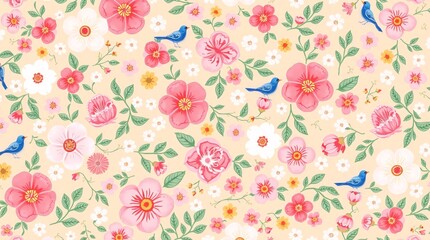 Seamless floral pattern with birds, perfect for wallpapers and fabrics