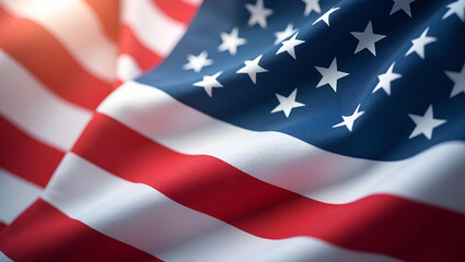 Fototapeta premium Vibrant Memorial Day Display: Red, White, Blue Patriotic Themes with Refined Design, Dynamic Color Balance, Cultural Symbolism, Premium Photo Stock Concept, Empty Space Left