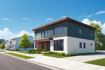 Obraz premium 戸建住宅のパース、ベクターイラスト