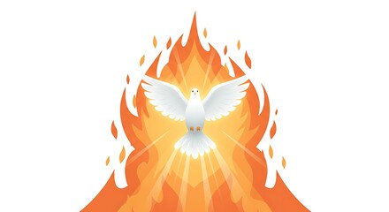 Pentecost Sunday Icon. Holy Bird icon. White Dove & Fire Icon. Suitable for Design