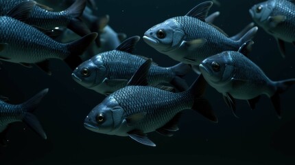 School of fish swimming in dark water