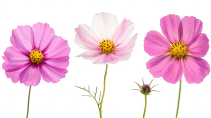 Three delicate pink flowers gathered together, showcasing their beauty and softness in a natural outdoor environment