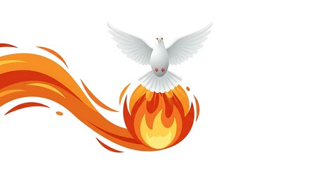 Pentecost Sunday Icon. Holy Bird icon. White Dove & Fire Icon. Suitable for Design