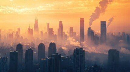 Fototapeta premium City skyline and the air pollution, global warming concept.